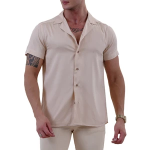Exve Exclusive Bej Doğal Viskon Nefes Alan Hawaii Rahat Kesim Kısakol Yazlık Gömlek