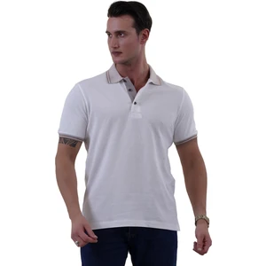 Exve Exclusive Beyaz Kıvrılmaz Kol ve Yaka Detaylı Çekmeyen Pamuk Polo Yaka Kısakol Tişört