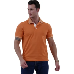 Exve Exclusive Turuncu Kıvrılmaz Kol ve Yaka Detaylı Çekmeyen Polo Yaka Kısakol Tişört