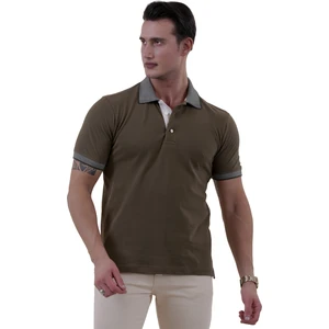 Exve Exclusive Haki Yeşil Kıvrılmaz Kol ve Yaka Detaylı Çekmeyen Polo Yaka Kısakol Tişört