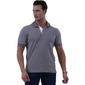 Exve Exclusive Gri Melanj Kıvrılmaz Kol ve Yaka Detaylı Çekmeyen Polo Yaka Kısakol Tişört