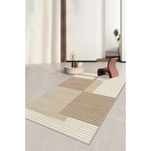 Life Decortiva Makinede Yıkanabilir Kaymaz Taban Leke Tutmaz Bej Çizgili Salon Halısı Mutfak Halısı ve Yolluk