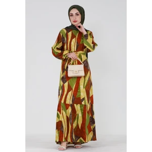 Açelya Eteği Volanlı Viskon Elbise-Sarı