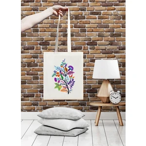 Mistik Çiçek Motif Desenli  Ham Bez Çanta