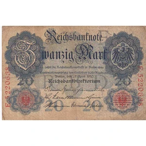 Edi Antik 1910 Yılına Ait Alman Parası, Alman 20 Mark Tarihi, Eski Alman Parası