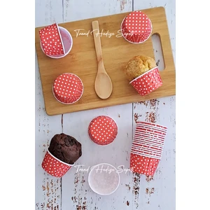Trend Hediye Sepeti 25'li Kırmızı Puantiyeli Cupcake Kalıbı, Muffin Kek Kalıbı, Kek Kapsülü, Airfryer Uyumlu