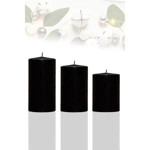 Candle Vase Silindir Mum Siyah 3'lü Set Genişlik 5 cm Yükseklik - 5 cm - 7,5 cm - 10 cm Sandal Ağacı