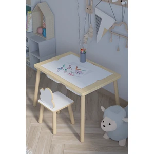 Ağaç Ahşap Çocuk Masası-Yaz Sil Yüzey Çocuk Masası-Aktivite-Çocuk Masası-2 Adet Sepet-1 Sandalye