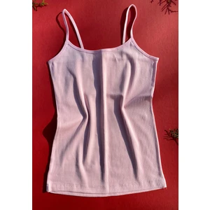 Pamuklu ve Likralı Fitilli 1 Adet Pembe Renk Ip Askılı Gömlek Altı Kadın T-Shirt