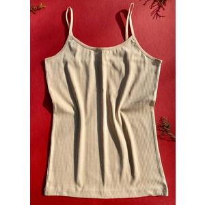 Pamuklu ve Likralı Fitilli 1 Adet Ten Renk Ip Askılı Gömlek Altı Kadın T-Shirt