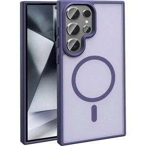 Galaxy Uyumlu S23 Ultra Kılıf Magsafe Şarj Özellikli Mat Arka Yüzey Htstore Sio Kapak-Koyu Mor