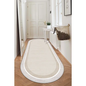 Makinede Yıkanabilir Kaymaz Taban Leke Tutmaz Bej Oval Salon Halısı Mutfak Halısı ve Yolluk