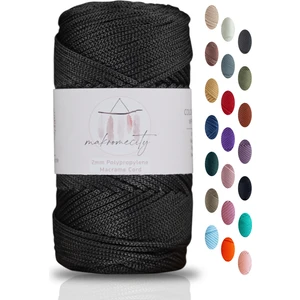 Premium 100 gr Polyester Makrome Ipi Siyah 2mm - 120 M Supla Ip ve Çanta Ipliği