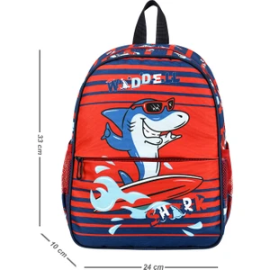 Lisanslı Köpek Balığı Desenli Lacivert Kırmızı Anaokulu Kreş Sırt Çantası