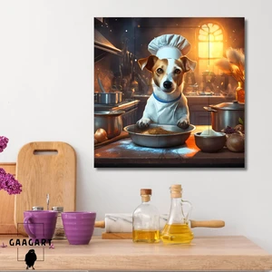 Kare Kanvas Mutfak Tablosu Aşçı Hayvanlar Jack Russell Köpek