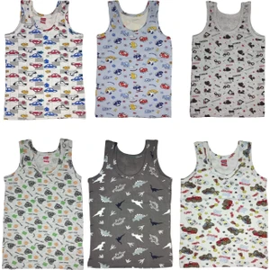 Maruf Shop 6 Adet Likralı Erkek Çocuk Empirme Desenli Mody Penye Askılı Atlet