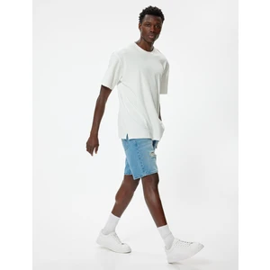 Oversize Kot Şort Yırtık Bermuda Cep Detaylı Pamuklu