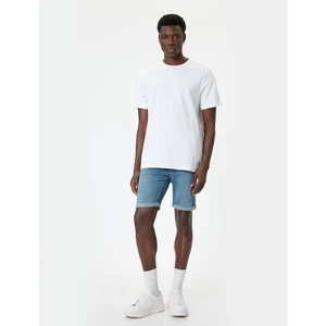 Slim Fit Kot Şort Bermuda Düğmeli Cep Detaylı