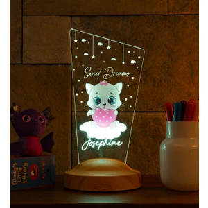 Sevgi Lambası Pembe Kitty Kedicik Bebek Odası Gece Lambası Dekoru, Isimli Çocuklar Için Şirin Kedili Hediye, Kız Çocuk Odasına Özel Hediye, Tatlı Kedi Tasarımlı LED Lamba