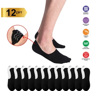 12 Çift Erkek Siyah Görünmez Babet Çorap – Kaydırmaz Silikonlu