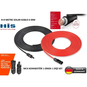 Sunco Solar  Marka 9+9 18 Metre 6 mm Staubli Konnektörlü Solar Kablo Seti