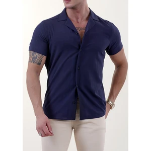 Exve Exclusive Lacivert Doğal Viskon Nefes Alan Hawaii Rahat Kesim Kısakol Yazlık Gömlek