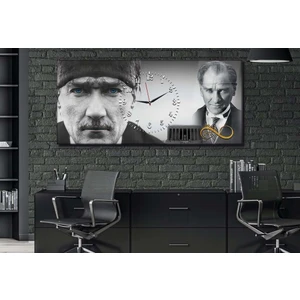 Atatürk Yatay Ortadan Saatli Vatan Temalı Cam Tablo 064 YSOV064