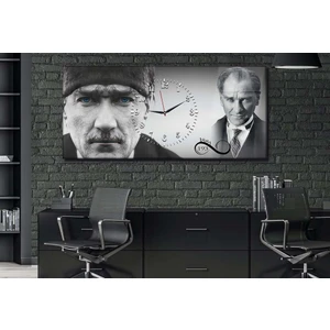 Atatürk 1881-1938 Yatay Ortadan Saatli Vatan Temalı Cam Tablo 065 YSOV065