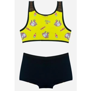 Kız Çocuk Unicorn Desen Sarı-siyah Bikini Takım Db200529cm