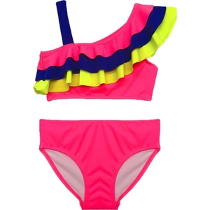 Neon Pembe Volanlı Kız Çocuk Bikini Takım