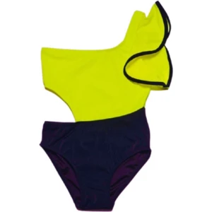 Neon Sarı Kolu Volan Detaylı Kız Çocuk Mayo Db200566cm