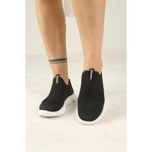 Kadın Ortopedik Bağcıksız Triko Spor Ayakkabı-Siyah-Beyaz