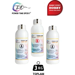 Power Time Epoxy 3 kg Hobby Epoxy/ Ultra Şeffaf ve Parlak Epoksi Reçine Ince Döküm Power Time Epoxy