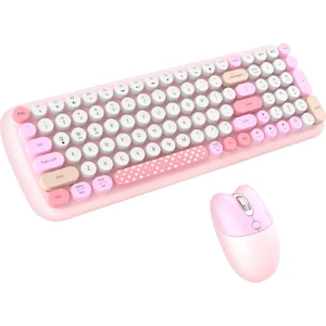 Kablosuz Klavye ve Mouse Set Renkli Sevimli 100 Tuşlu Pc Notebook Laptop Uyumlu Klavye ve Fare Ev Ofis Kullanımına Uygun Ingilizce Q Klavye