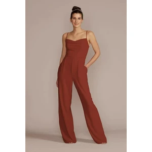 Oleg By Oleg Cassini Tarçın Rengi Ince Askılı Şifon Kumaş Uzun Abiye Elbise F20580DBNT