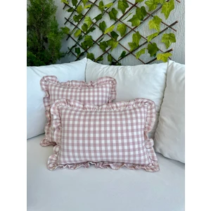 Decamor Home Keten Vintage Pembe Pötikare Fırfıflı Kırlent Kılıfı