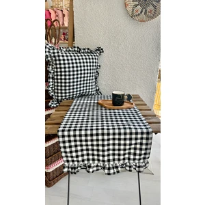 Decamor Home Vintage Keten Siyah Pötikare Fırfırlı Kırlent Kılıfı