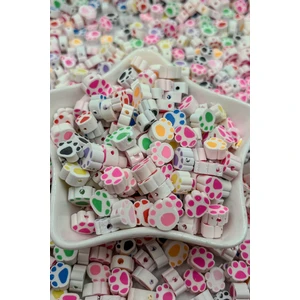 Ebruli Boncuk 10MM Renkli Pati, Beyaz Pati Figür Fimo Boncuk Takı Yapımı Bead (100 Adet)