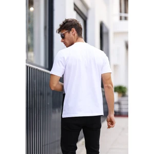 Erkek Renk Bloklu Lateforfun Baskılı Regular Bisiklet Yaka %100 Pamuk T-Shirt