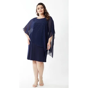 Moda Alba Örümcek Taşlı Şifon Pelerin Üst Büyük Beden Esnek Örme Elbise