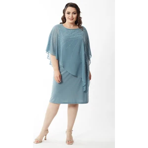 Moda Alba Örümcek Taşlı Şifon Pelerin Üst Büyük Beden Esnek Örme Elbise
