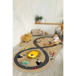 West Home Makinede Yıkanabilir Kaymaz Taban Leke Tutmaz Yol Desenli Çocuk Odası Halısı Oyun Halısı