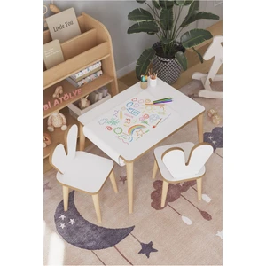 Obi Atölye Resim Kağıdı Rulolu Çocuk Aktivite Masası 60X45 cm 2 Sandalyeli Tavşan Sandalye