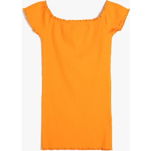 Elbise Kısa Kollu Kare Yaka Ribanalı Pamuklu