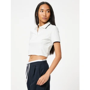 Basic Polo Yaka Crop Tişört Kısa Kollu Pamuklu Regular Fit