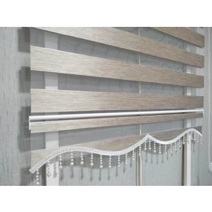 Binbir Perde Vizon-Kahve Kırçıllı Boncuklu Zebra Perde