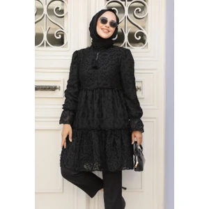 Neva Style Kat Piliseli Siyah Tesettür Tunik 13921s