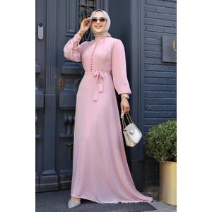 Neva Style Düğme Detaylı Pudra Tesettür Elbise 2703pd