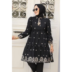 Neva Style Desenli Siyah Tesettür Tunik 13821S
