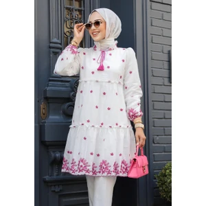 Neva Style Desenli Mürdüm Tesettür Tunik 13821mu